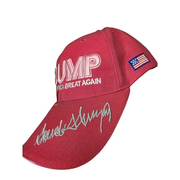 Donald Trump "Make America Great Again" Red Adjustable Hat With Signature & Flag - Picture 5 of 8
